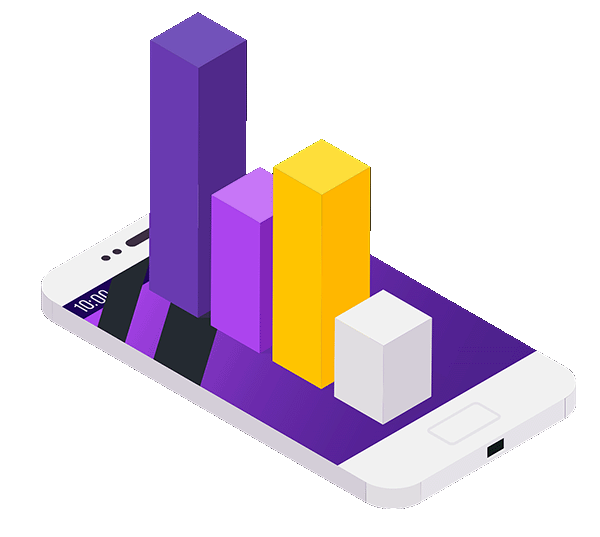 Data bars standing out of a smartphone